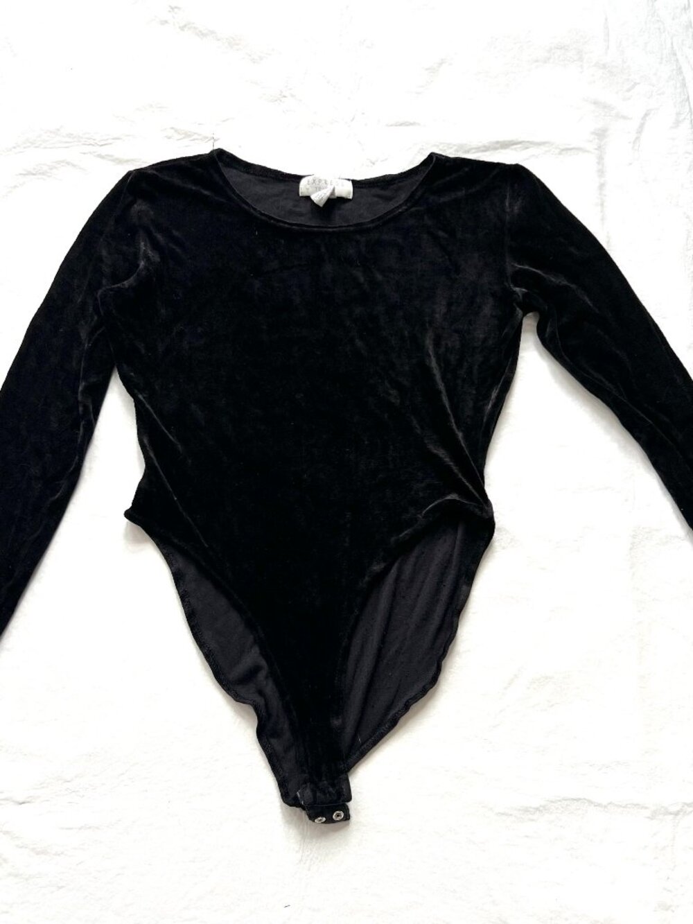 Vintage bodysuit Express Tricot black velvet long sleeve fitted womens Large